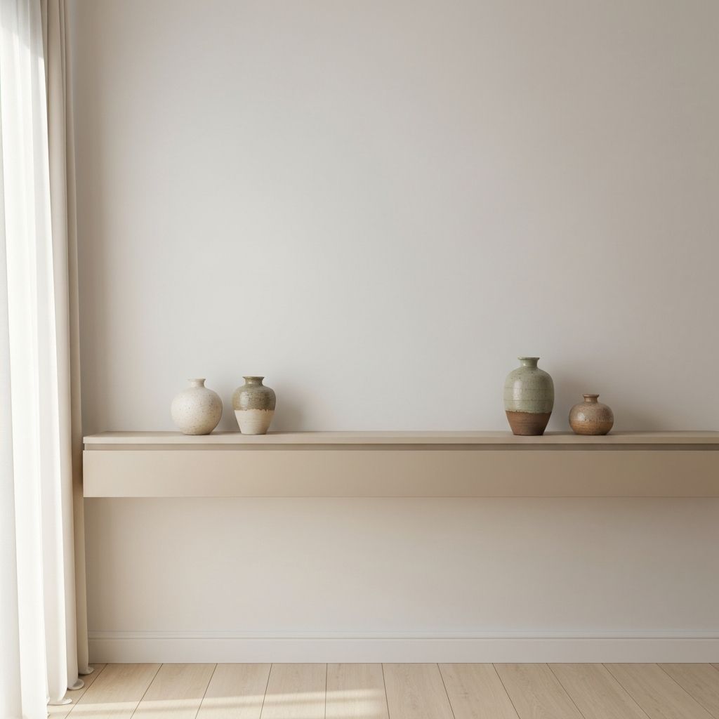 Ceramic decor on minimalist shelf
